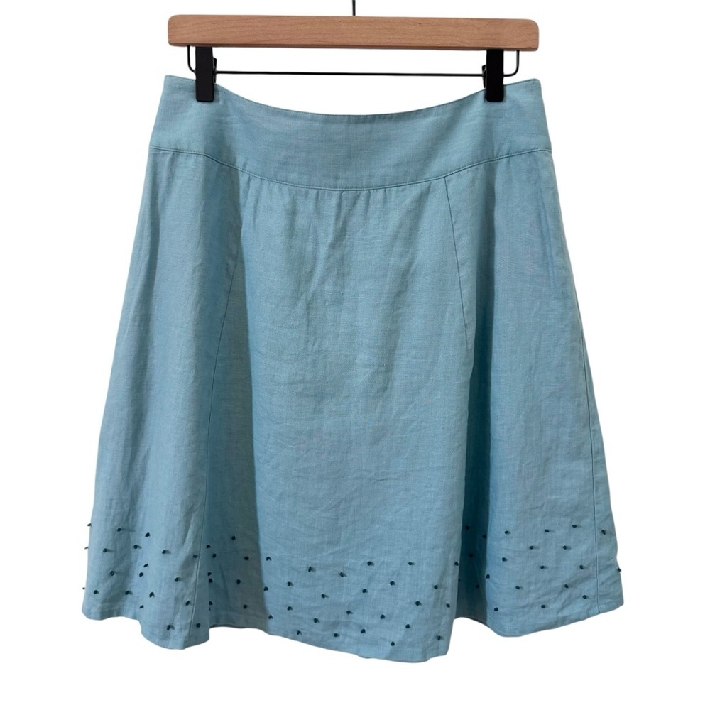 Boden 100% Linen Swiss Dot A-Line Skirt Blue Size 8